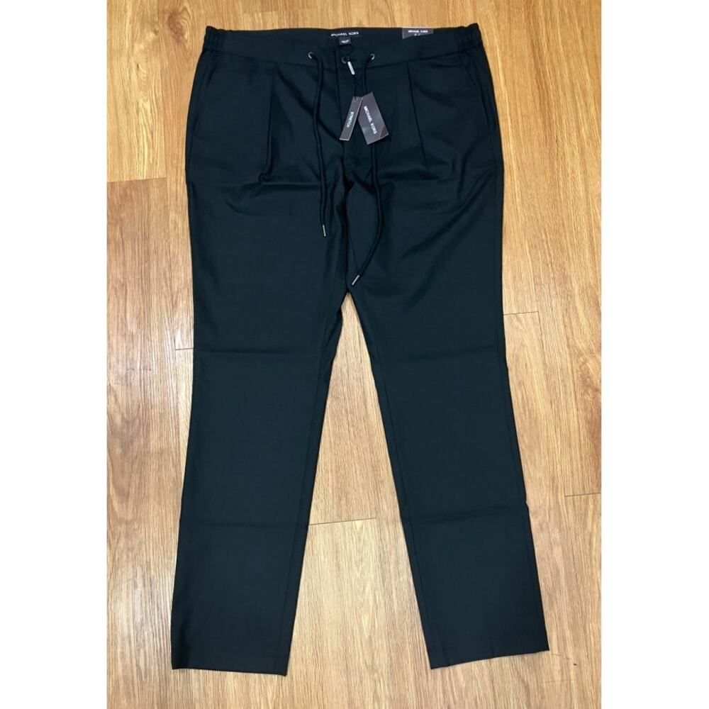 Michael Kors Men's Chino Pants Pleated Front Drawstring Stretch Black Size 36x32